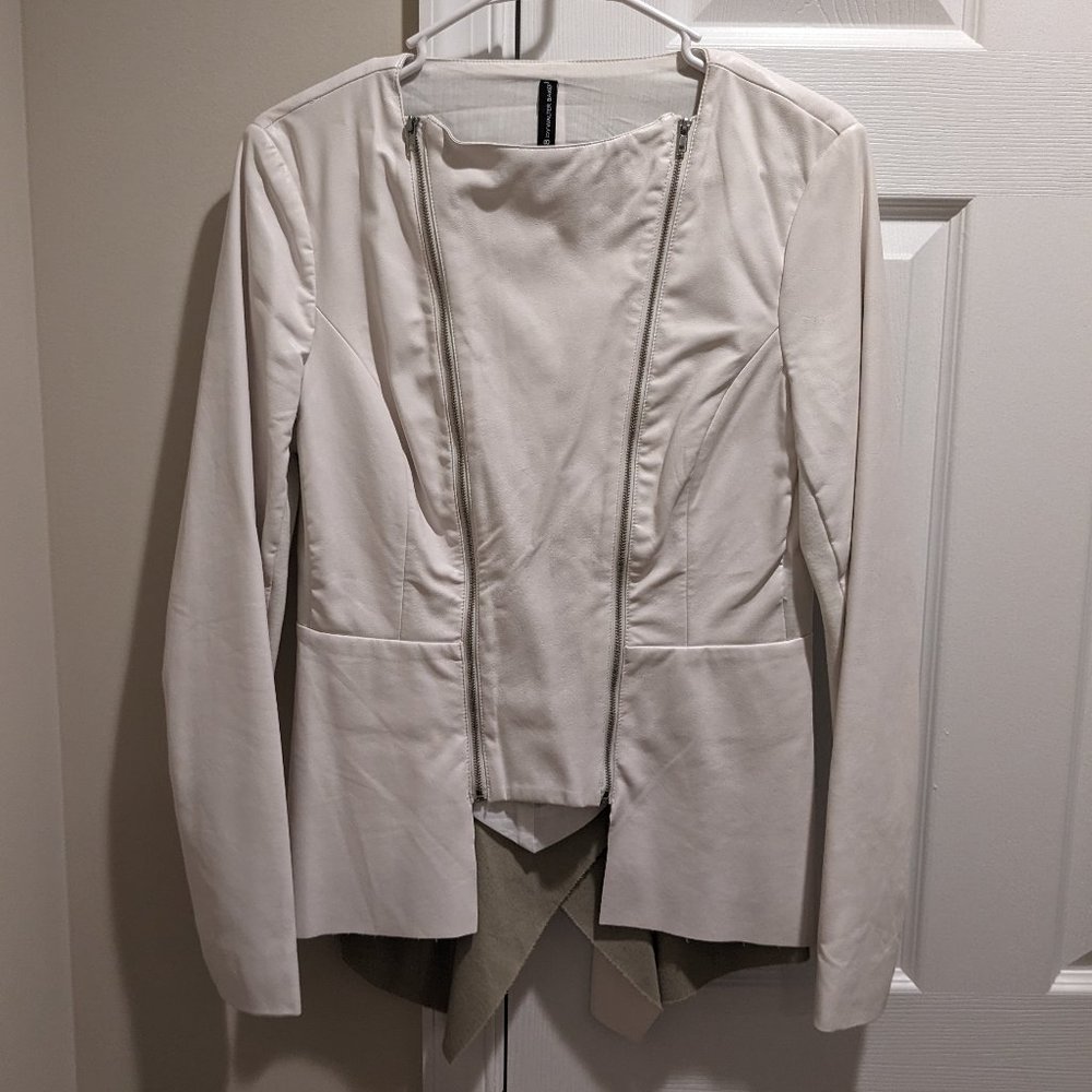 W118 Walter Baker Faux White Leather Convertible Jacket BlazerSize S